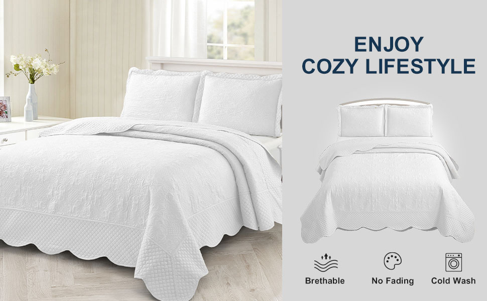 BOREA home collection Reversible Quilt Set King White