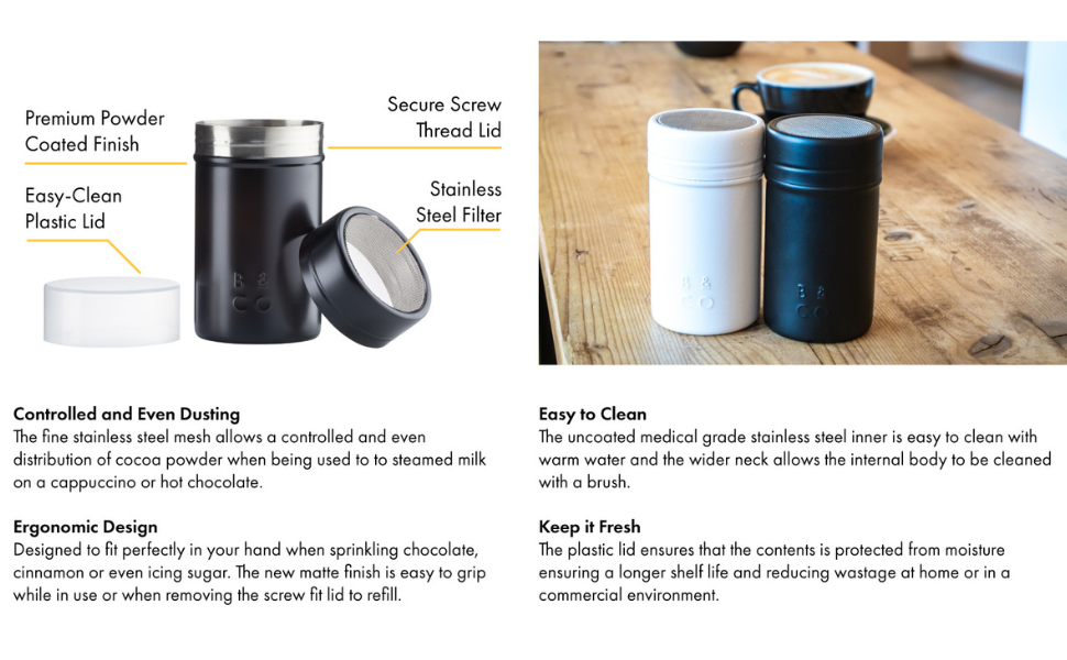 Barista & Co Core Cocoa Shaker Ergonomic Chocolate Powder Shaker with