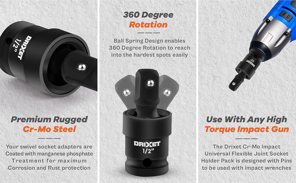 Impact Swivel Socket Set 1/2, 3/8, and 1/4 Swivel Socket Set