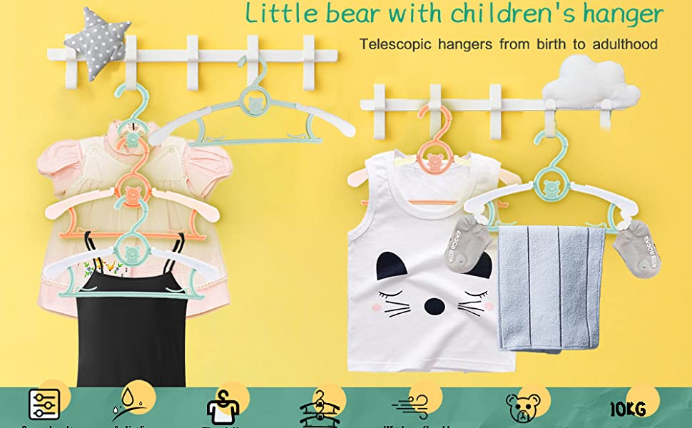 auvstar Children Clothes Hangers Adjustable with Space Saving Stackable