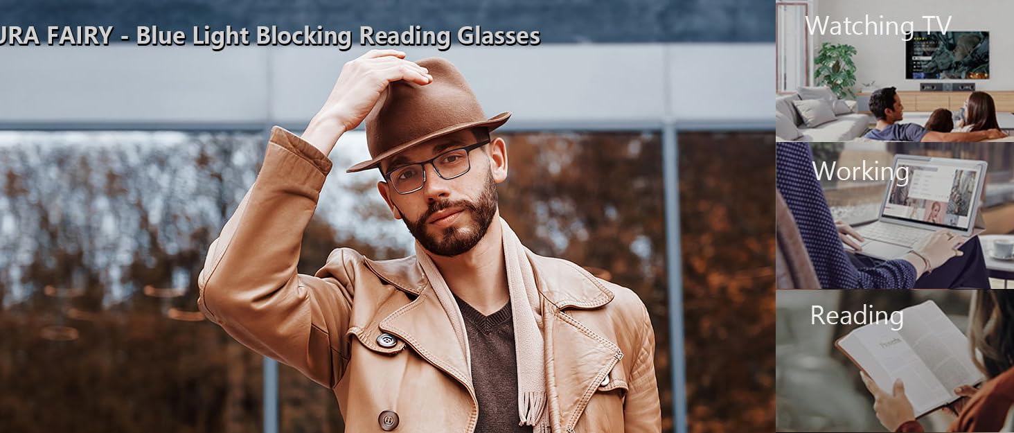 LAURA FAIRY 3 Pairs Reading Glasses for Men,Spring HingeBlue Light