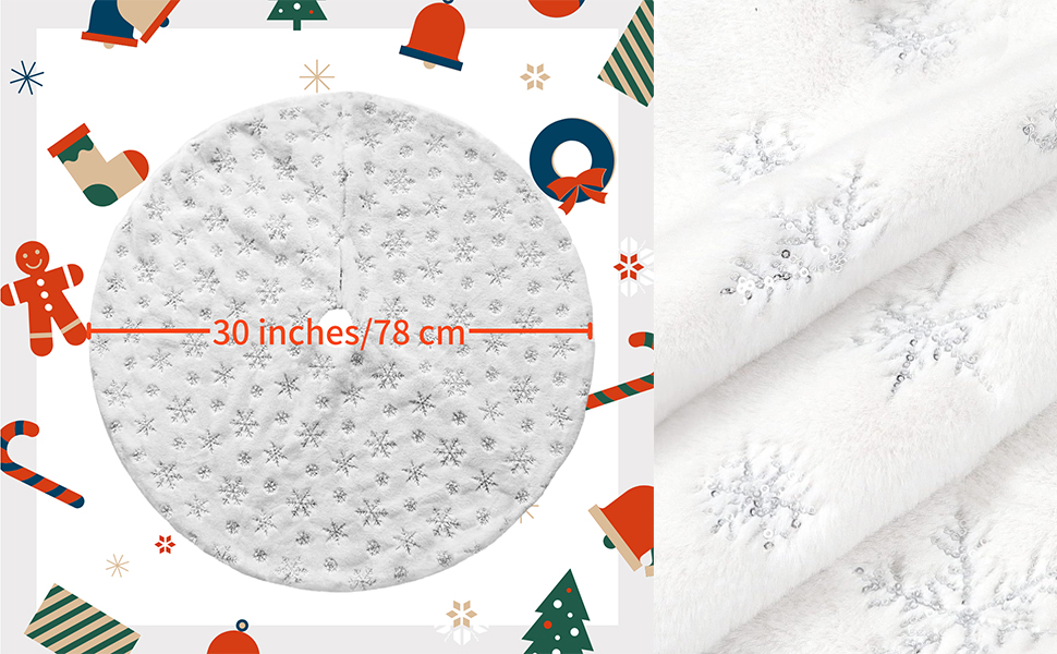MandyQ 30 Inches Christmas Tree Skirt,White Plush Faux Fur
