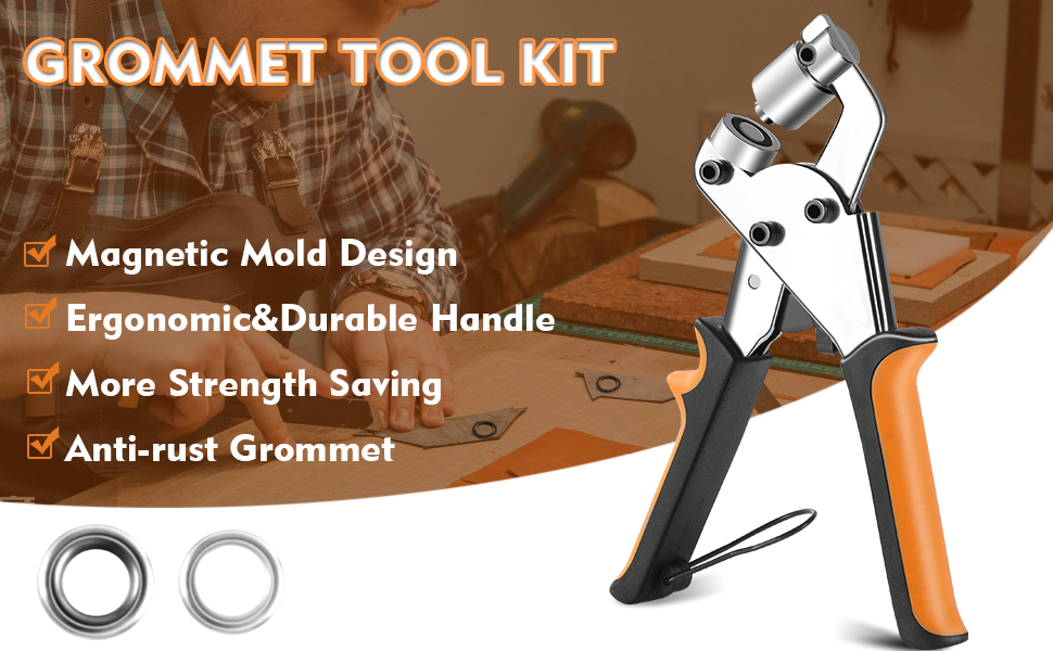 Greenual Grommet Tool Kit, 3/8 inch Handheld Eyelet Kit Manual Grommet