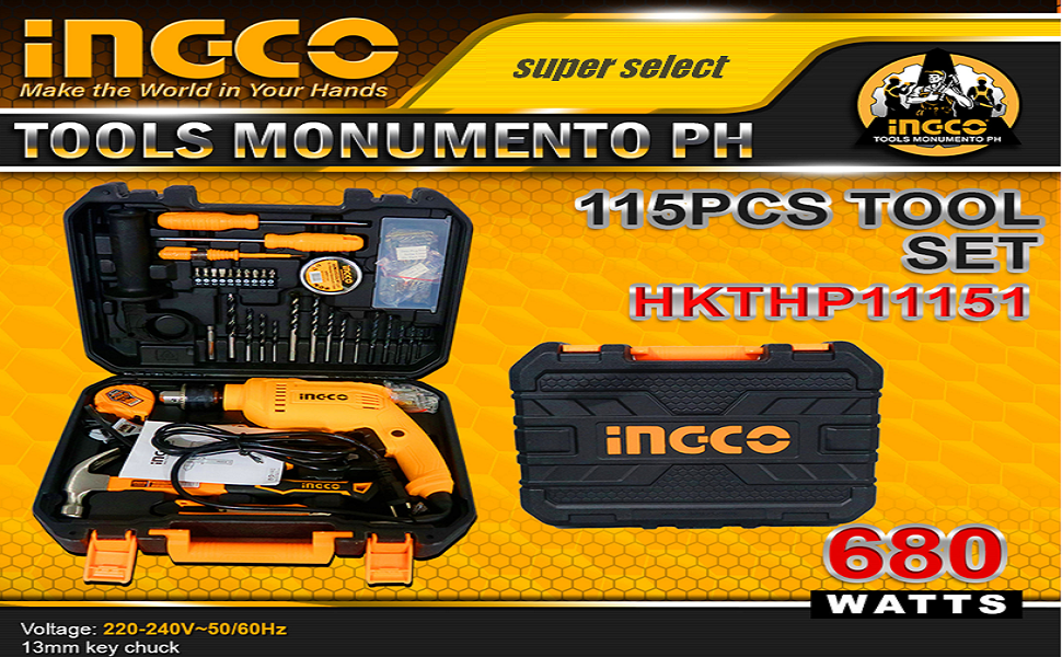 INGCO Drilling Machine Kit, 115 Pcs Tools Set, Drill Tool Kits