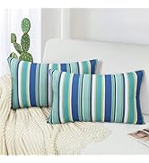 Adabana Outdoor Waterproof Throw Pillow Covers 12x20, Decorative Colorful Striped Lumbar Pillows ...