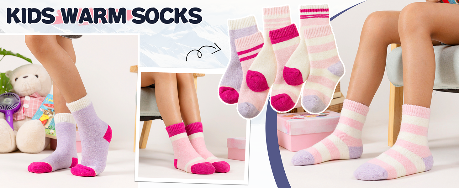 Kids Merino Wool Socks Boys Girls Thermal Winter Hiking Warm Thick Boot Cozy Toddler Crew Socks
