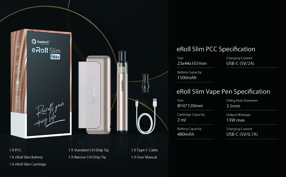JOYETECH Eroll Slim Vape Kits 1500 mAh + 480 mAh großer Akku 2 ml