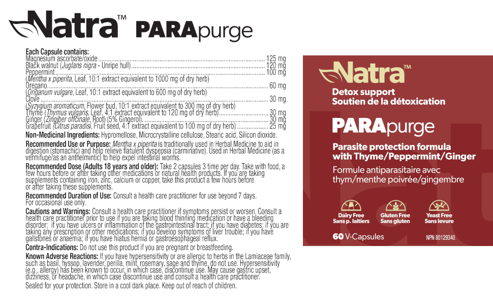 PARApurge Adult Dewormer Supplement Facts