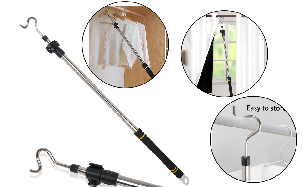 Frebuta Clothes Hook Pole Stainless Steel Pole with Handle