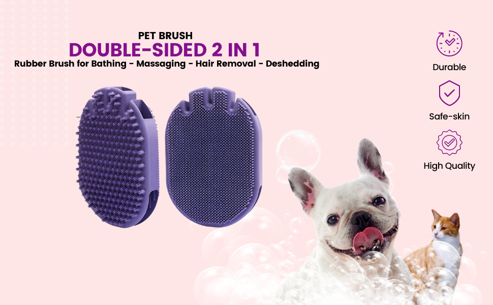 Pet Double-Sided 2 in 1 Massage Bath Brush Grooming - For wet/dry hair 