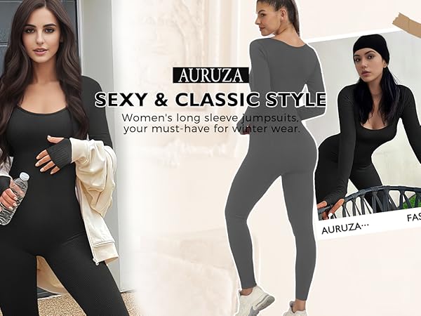Amazon.com: AURUZA Jumpsuits for Women Long Sleeve One Piece