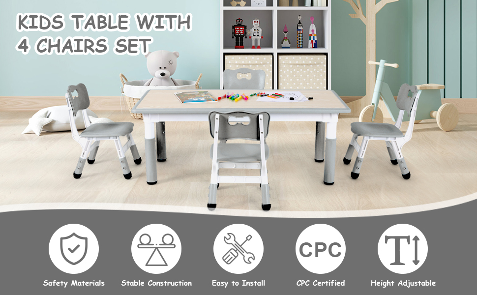 Arlopu Toddler Table and Chair Set Height Adjustable, Kids