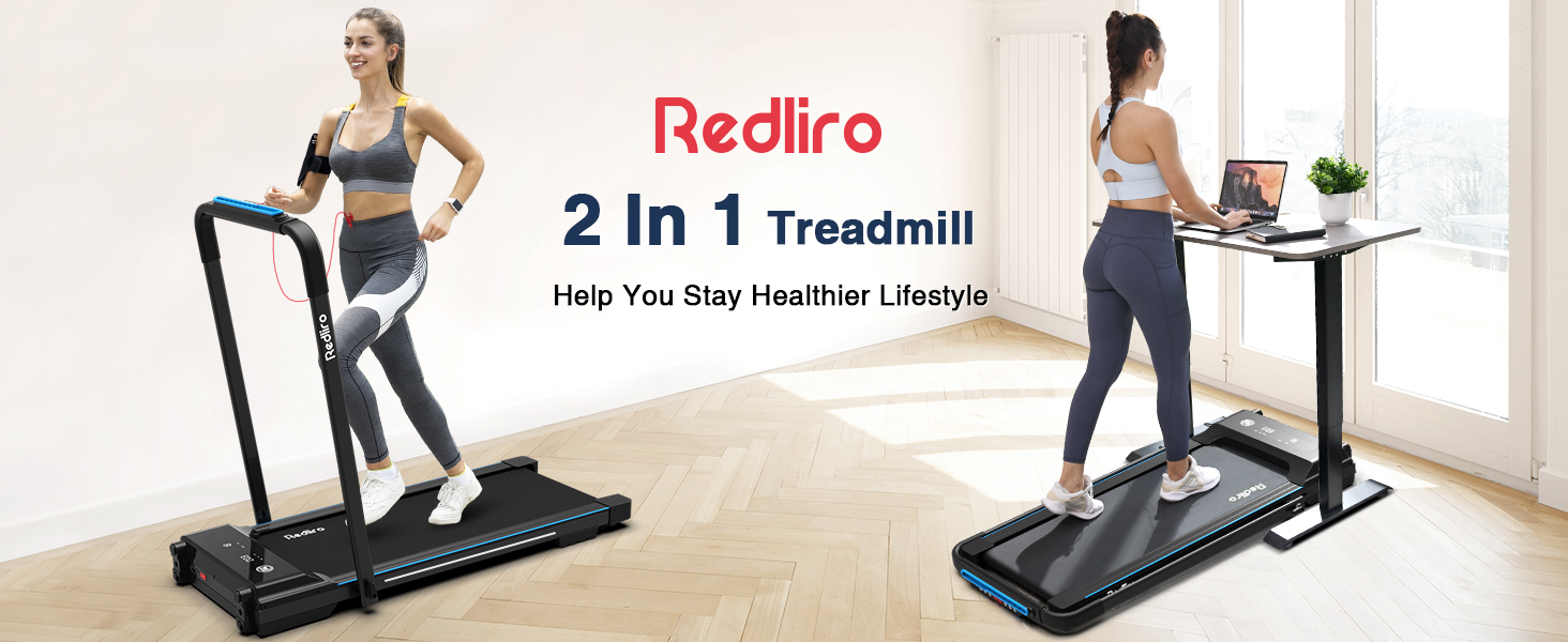 REDLIRO Under Desk Treadmill 2 in 1 Walking Pad, Portable, Folding, Electric, Motorized, Walking and Jogging Machine with Remote Control for Home and Office Workout