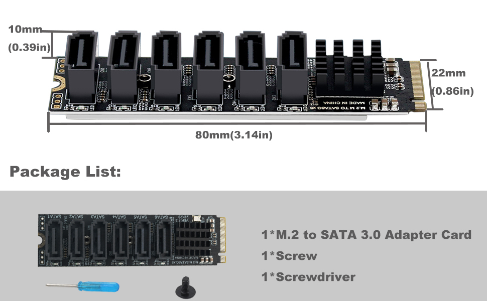 COMeap NVME M.2 to SATA Adapter, M Key to 6X SATA 3.0 Ports SSD Converter Hard Drive