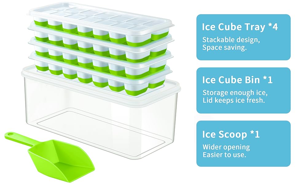 ARTLEO Ice Cube Tray with Lid and Bin, Upgrade Easy Release