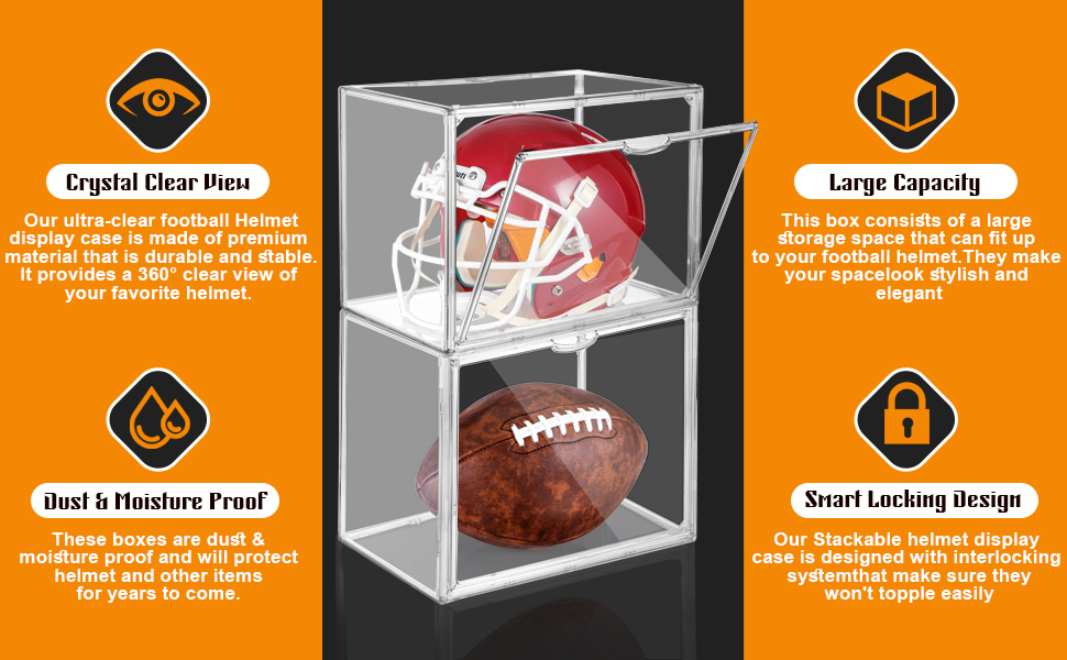 Football Helmet Display Case Full Size, Clear Acrylic