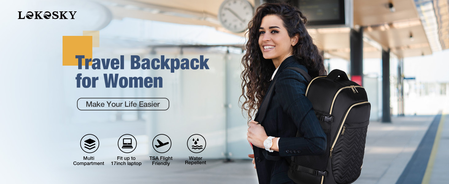 Lekesky Travel Backpack for Women Men Cabin Size,17.3 Inch Laptop