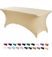 Peomeise 6FT Spandex Table Cover Rectangular Stretch Spandex Tablecloth (Champagne,6FT)