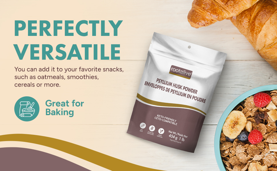 Rootalive Psyllium Husk Powder, Psyllium Powder for Digestive Support, Unflavored Soluble and