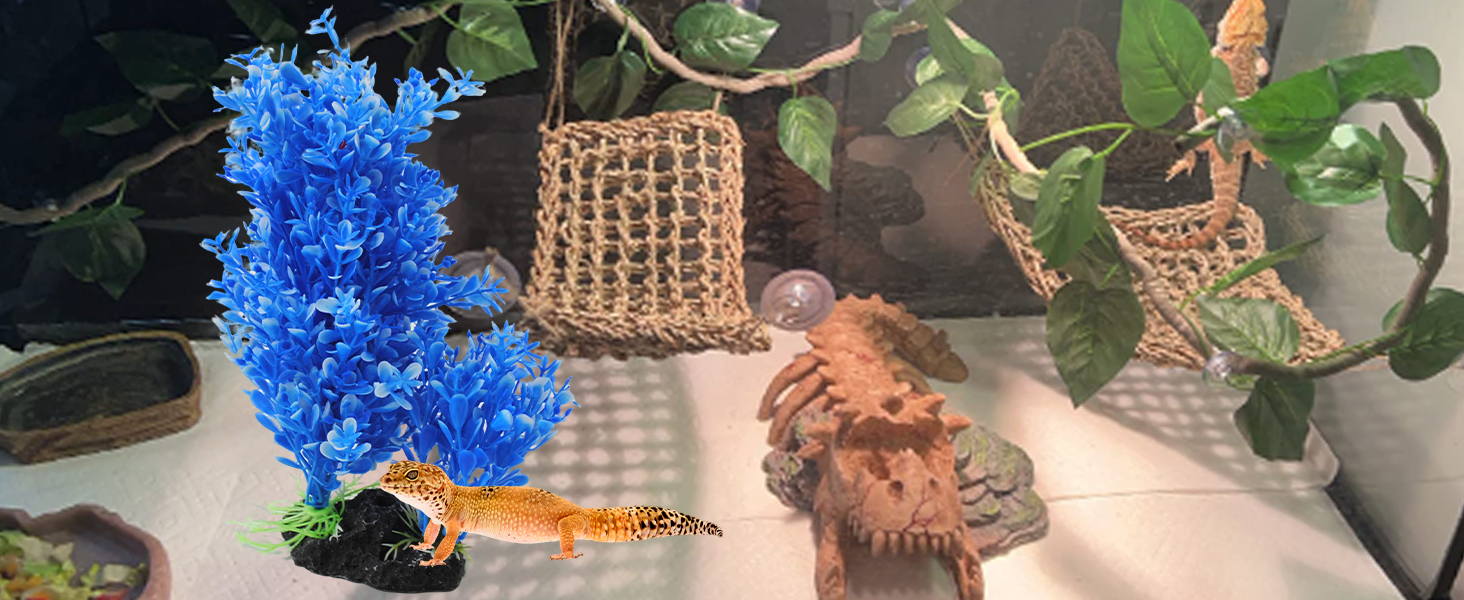 Reptile Plants for Terrarium Decor, Tank Accessories fit Bearded Dragon Crested Leopard Gecko