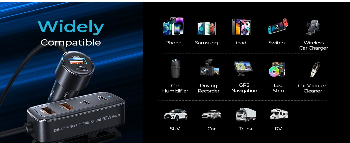 car charger fast charging car phone charger USB C Car Charger Cable USB Charger