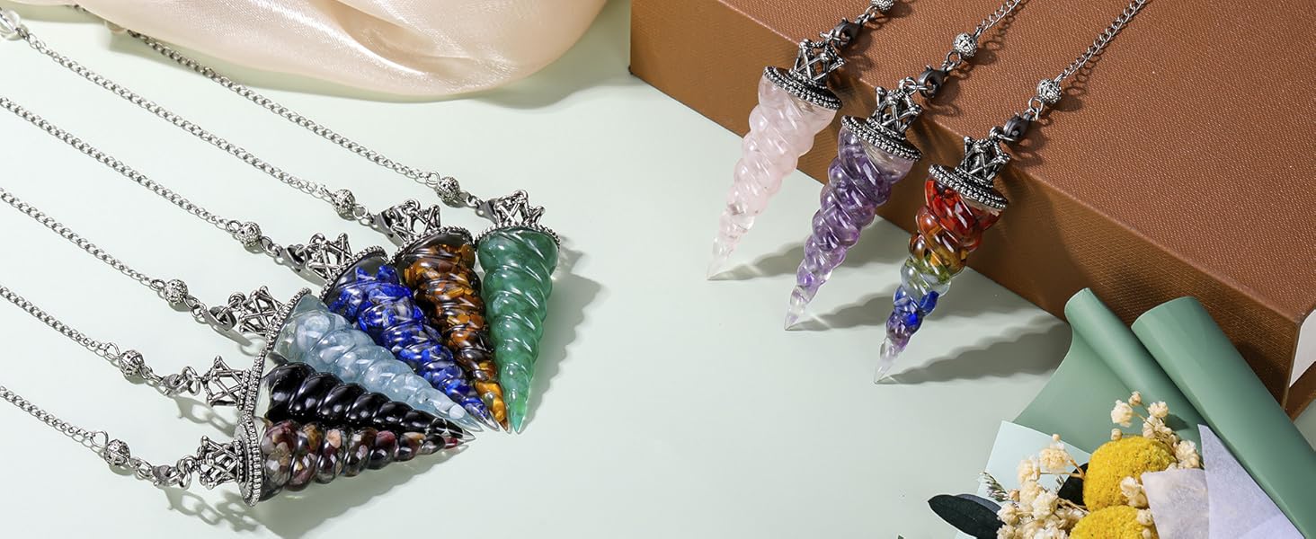 Jovivi Natural Black Tourmaline Crystal Pendulums for