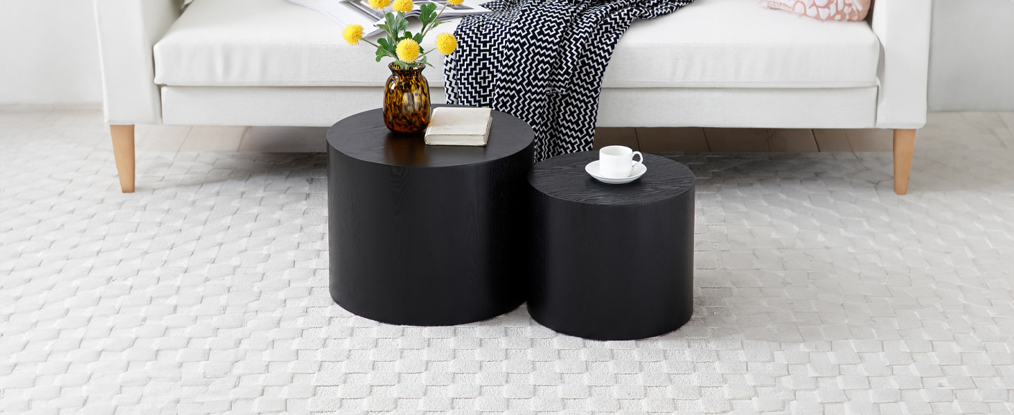 Black Round Nesting Coffee Table Set of 2