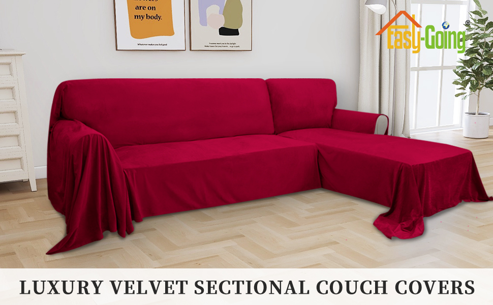 EasyGoing Luxury Velvet Sectional Couch Covers for Living Room, Sofa Cover for L