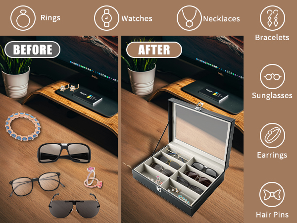 Amazon.com: FLKQC 8 Slot Eyeglass Sunglass Storage Box, Black PU