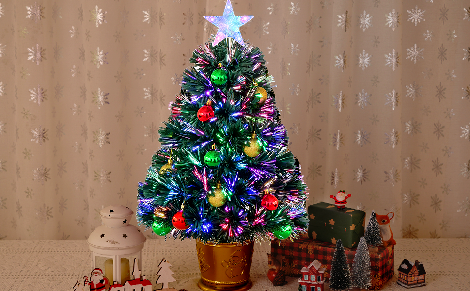 Waipfaru 24 Inch Green Fiber Optic Christmas Tree, Prelit Artificial Mini Christmas