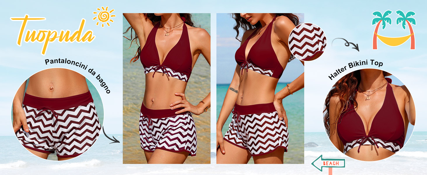 costume donna swimsuit beachwear vacanza taglie forti top coordinati regolabile stampa elegant