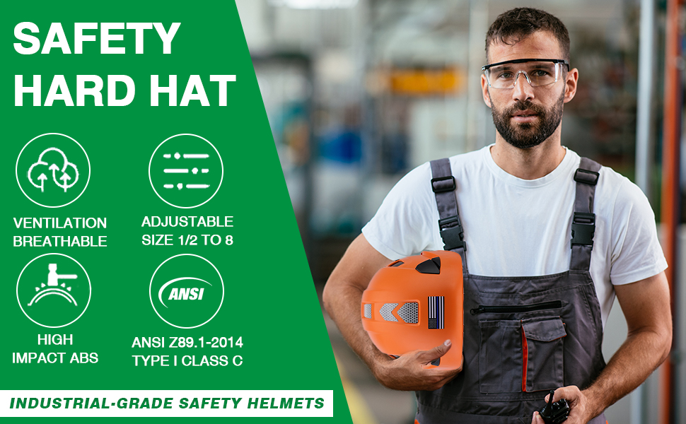 Hard Hats Construction Safety Helmet, LOHASTAR Adjustable Vented Work