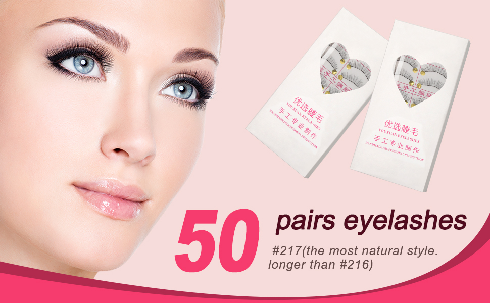 50 Pairs Natural Look Taiwan Handmade Fake False Eyelashes Eye Lashes Transparent Stem 