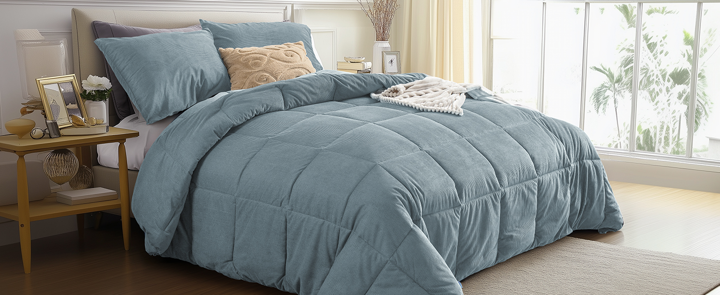KASENTEX Grey Blue Queen Comforter Set, Fluffy Corduroy, 3 Pieces(down Alt), Cozy Bedding 63d4f899 0f32 4663 A7f8 3b3555d7490f. CR0,0,1464,600 PT0 SX1464 V1
