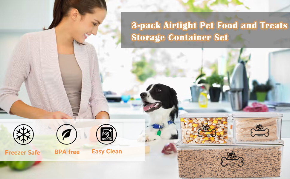 Brabtod 3Pack Plastic Pet Food Storage Containers,Airtight