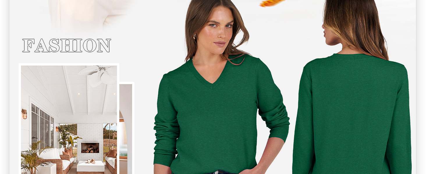 ANRABESS Womens Long Sleeve V Neck Sweaters 2025 Fall Casual Basic Pullover Jumper Top