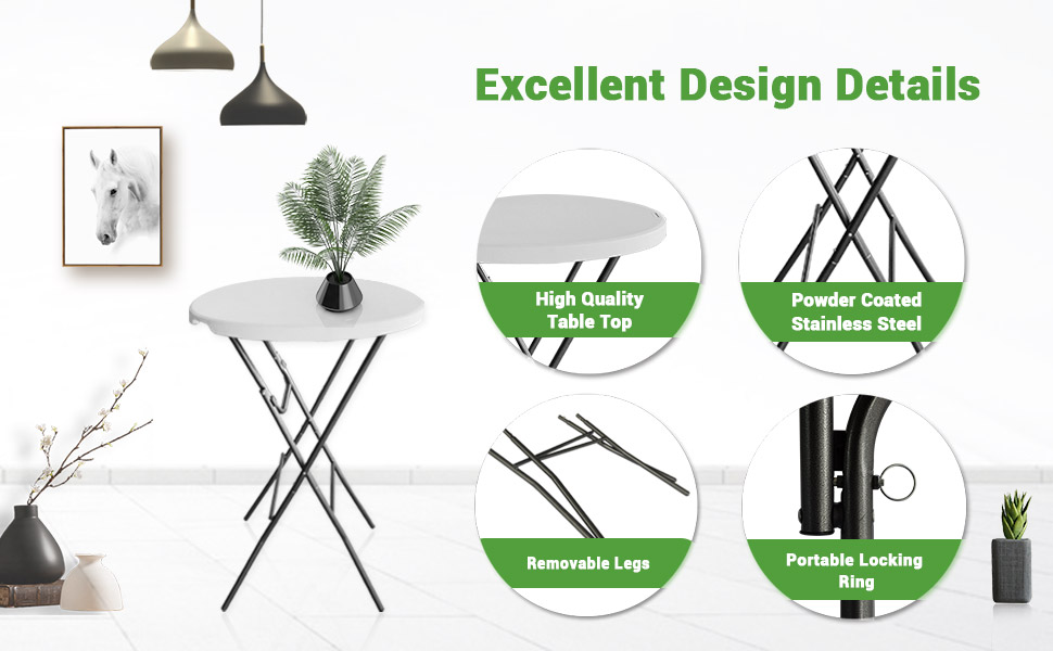 Gnomiya 32in Cocktail Table 2PCS, Portable High Top Table Granite White, Round Bar