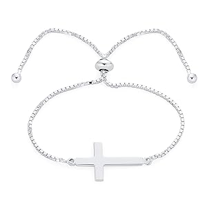 Religious Spiritual Horizonal Sideways Cross Slide Bolo Bracelet For Women Teens Gift