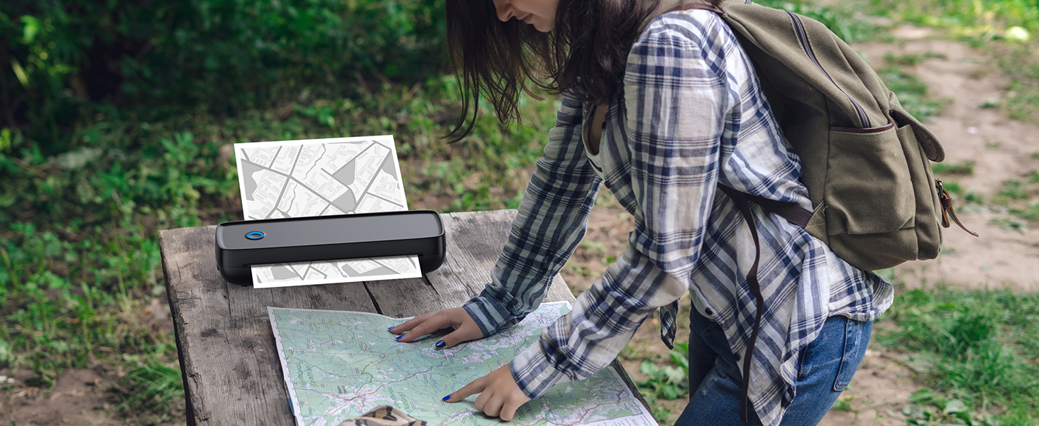 Compact wireless printer that fits easily into your bag, providing wireless printing capabilities for documents and photos during travel