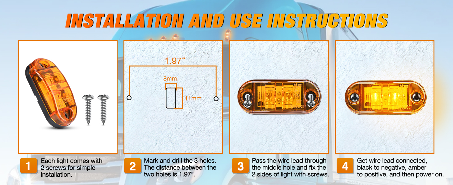 2.5inch front side rear marker light amber clearance indicator light