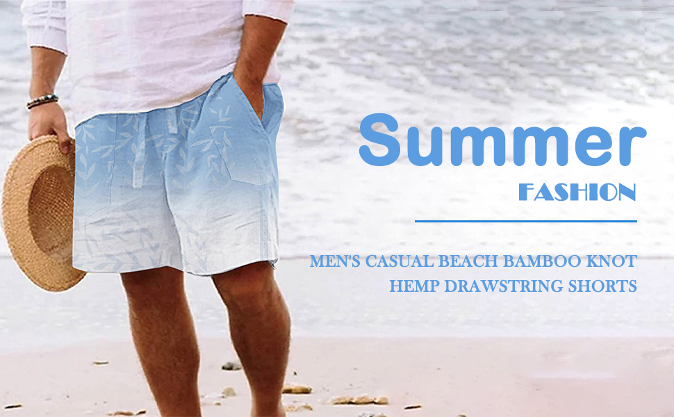 CRNTCEM Mens Elastic Waist Casual Linen Shorts