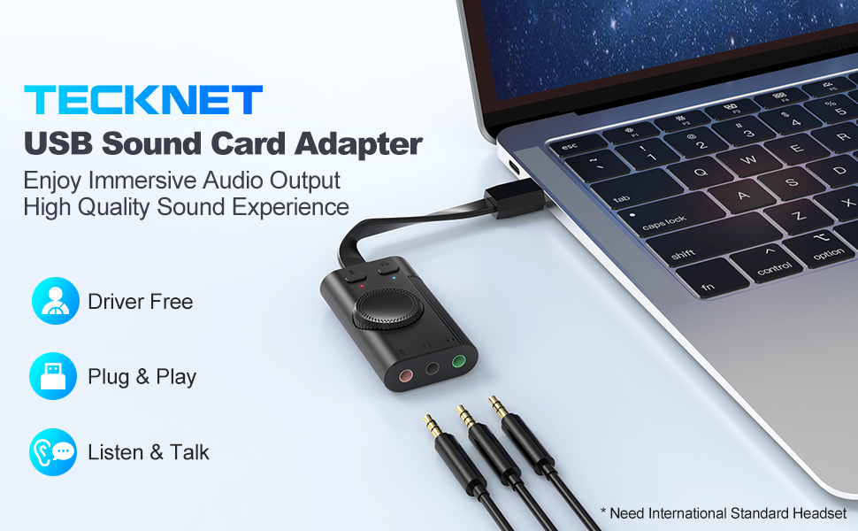 USB to 3.5mm Jack Audio Adapter Plug and Play, MultiFunction