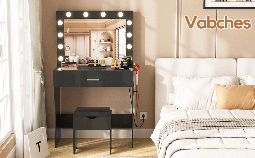 Vabches Vanity Table Set with 12 Light Bulbs, Makeup