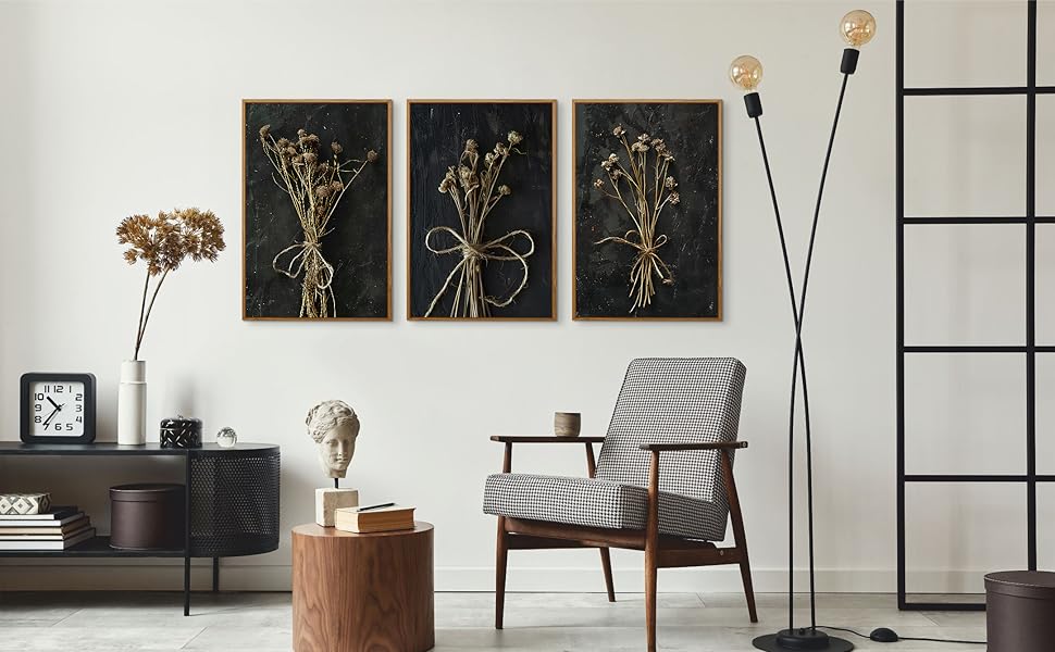 FDYCKVIP Moody Botanical Framed Canvas Wall Art Set of 3