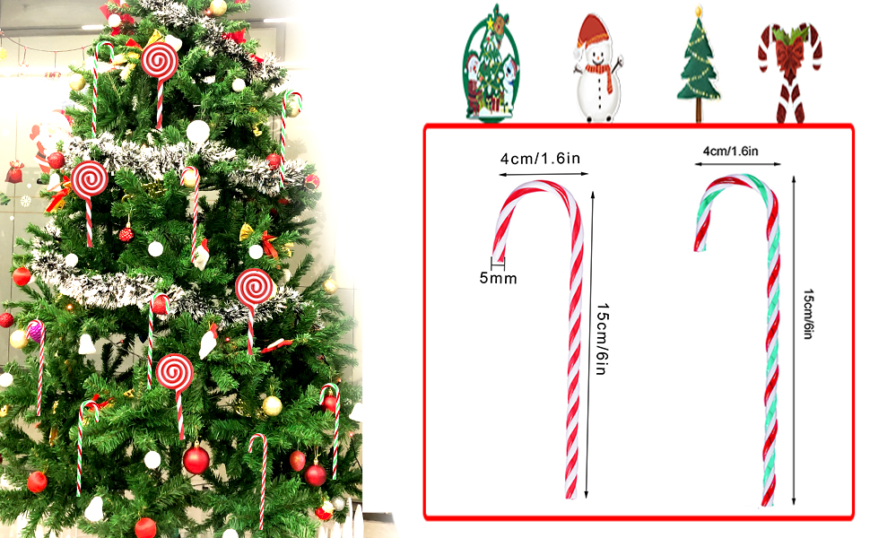 Christmas Plastic Candy Cane Christmas Tree Hanging Ornament for Holiday Party Decoration Favor