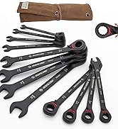 ironcube Reversible ratcheting Wrench Set, 12-Piece Metric 8-19mm, Tough Black, With Wax Canvas S...