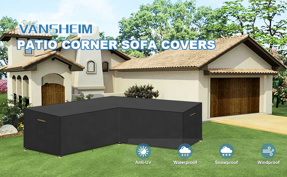 VANSHEIM Outdoor Sectional Sofa Cover Waterproof Patio V