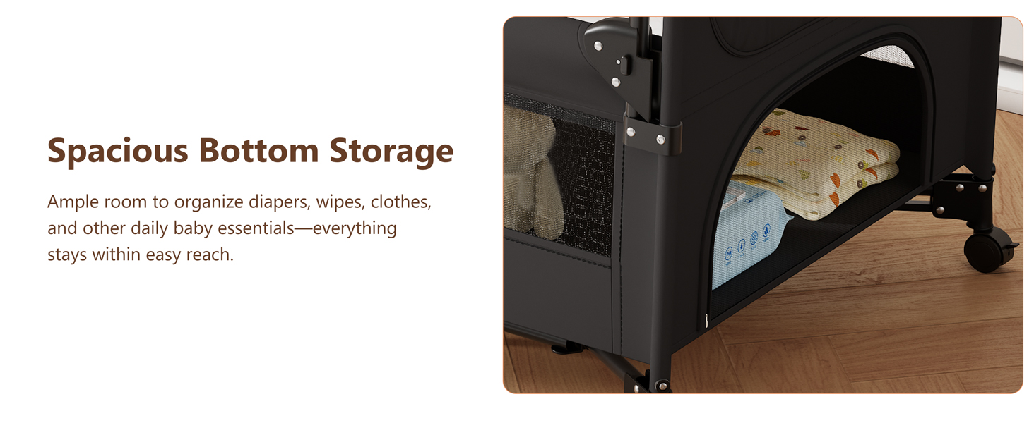 Spacious bottom storage
