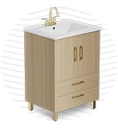 phiestina Fully Pre-Assembled 24 Inch Bathroom Vanity, Oak Small Bathroom Sink Cabinet with 2 Sof...