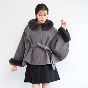 【新品】ミッシュマッシュ　ポンチョコート　チャコールグレー　ウールコート Amazon | [ミッシュマッシュ] ポンチョコート/MM448601 | コート